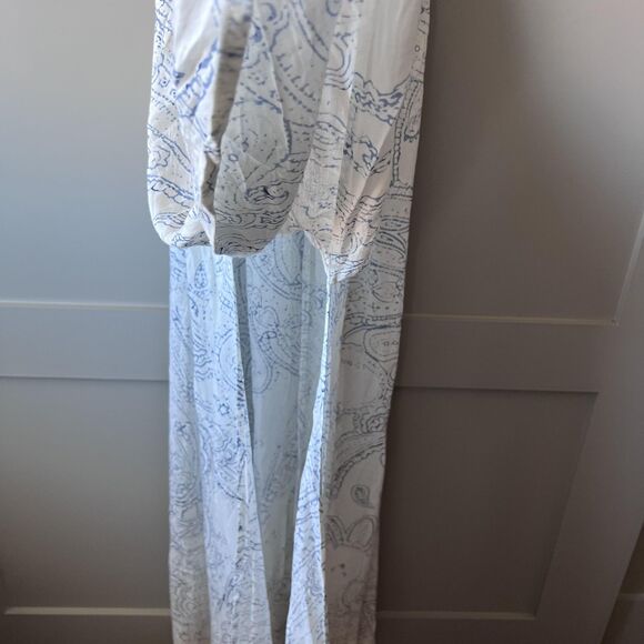 Raviya Dress Womens XL White Blue Smocked Maxi Paisley Ruffle Strap Boho Rayon - Picture 5 of 9